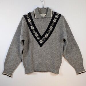 Vintage Squaw Valley Wool Ski Sweater Mens M Gray Retro Nordic 70s Cabincore